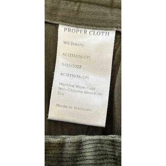 The Proper Clothing Corduroy Stretch Dress Pant Cotton Olive Green Size 36/29 - Picture 11 of 11